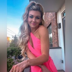 Amanda Uprichard One-Shoulder Coral Bright Pink Ribbon Conetta Mini Dress